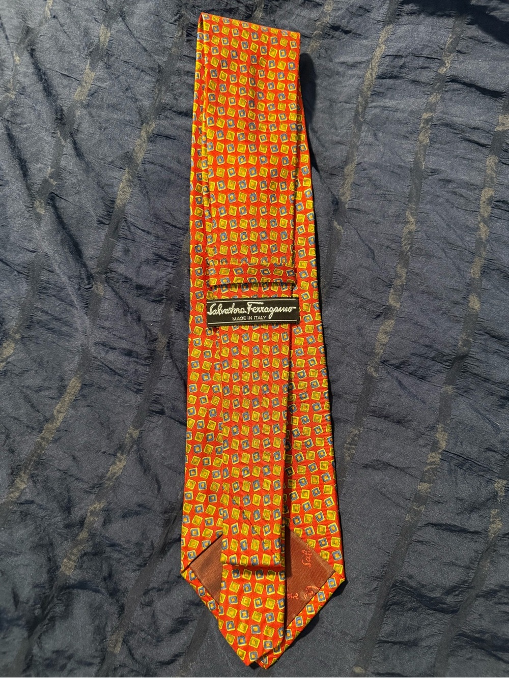 Salvatore Ferragamo Orange Geometric Silk Tie with Yellow Accents